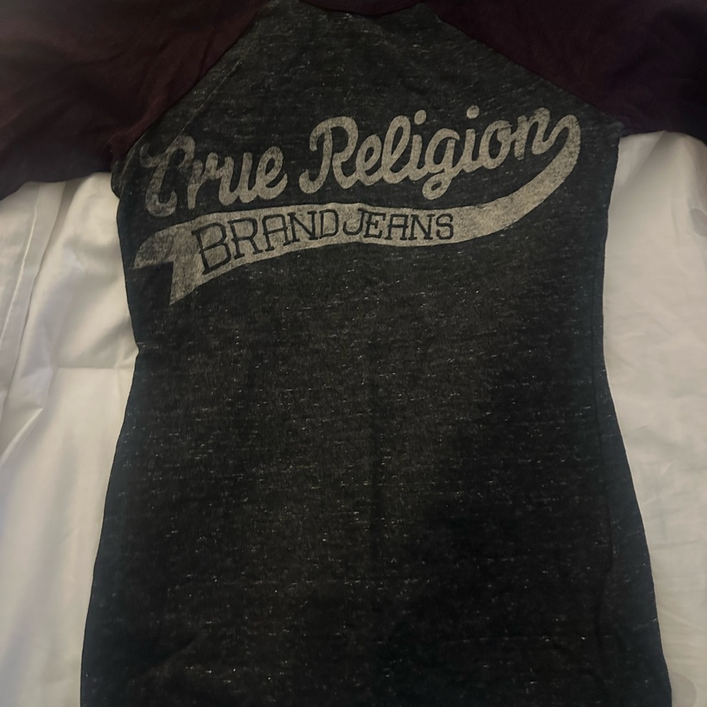 True Religion Charcoal and Purple Raglan Tee